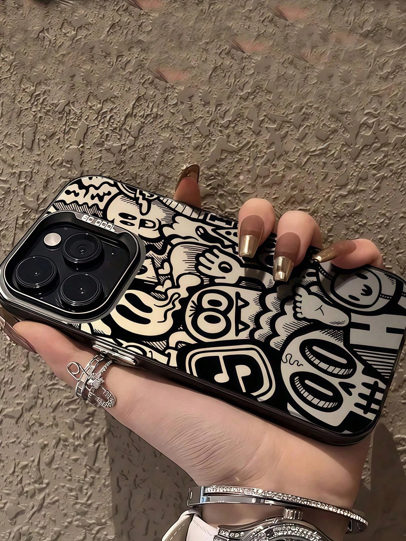 Skeleton 1pc Black Matte IMD Colorful Laser Engraved Personalized Line Art Female Skull Graphic Phone Case, Compatible With IPhone 16 Pro Max, 17/16/15/14 Plus, 13/12/11, Air, Series