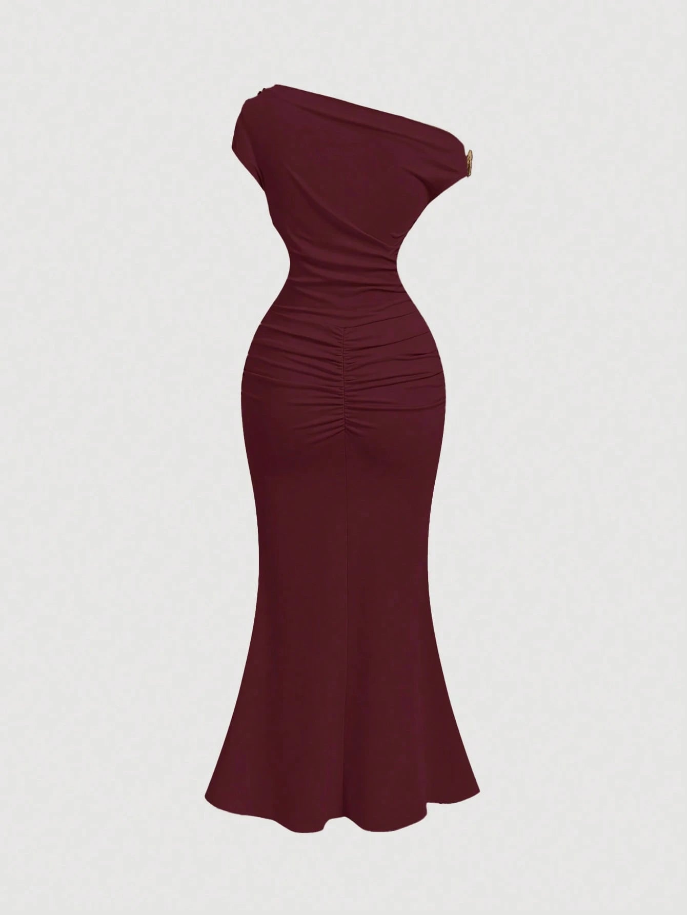 Skyraze Asymmetric One-Shoulder Mid-Length Dress – Elegant Classy Elegant Sexy Single Shoulder Design Formal Burgundy Summer