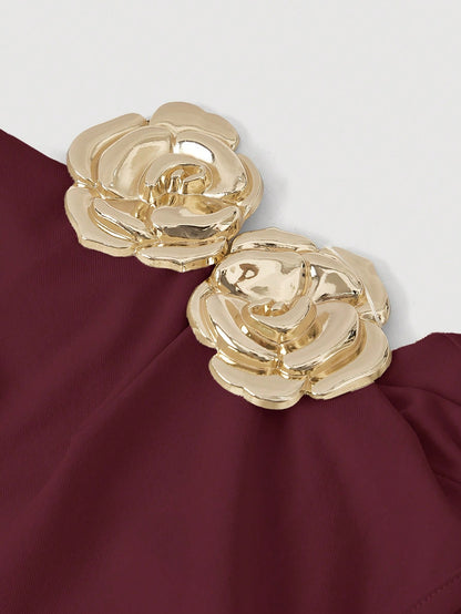 Skyraze Asymmetric One-Shoulder Mid-Length Dress – Elegant Classy Elegant Sexy Single Shoulder Design Formal Burgundy Summer