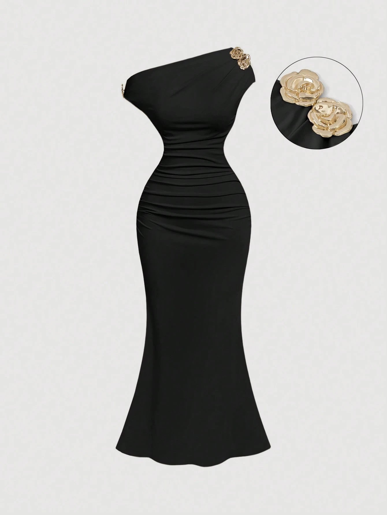 Skyraze Asymmetric One-Shoulder Mid-Length Dress – Elegant Sexy Single Shoulder Design Party Black Summer