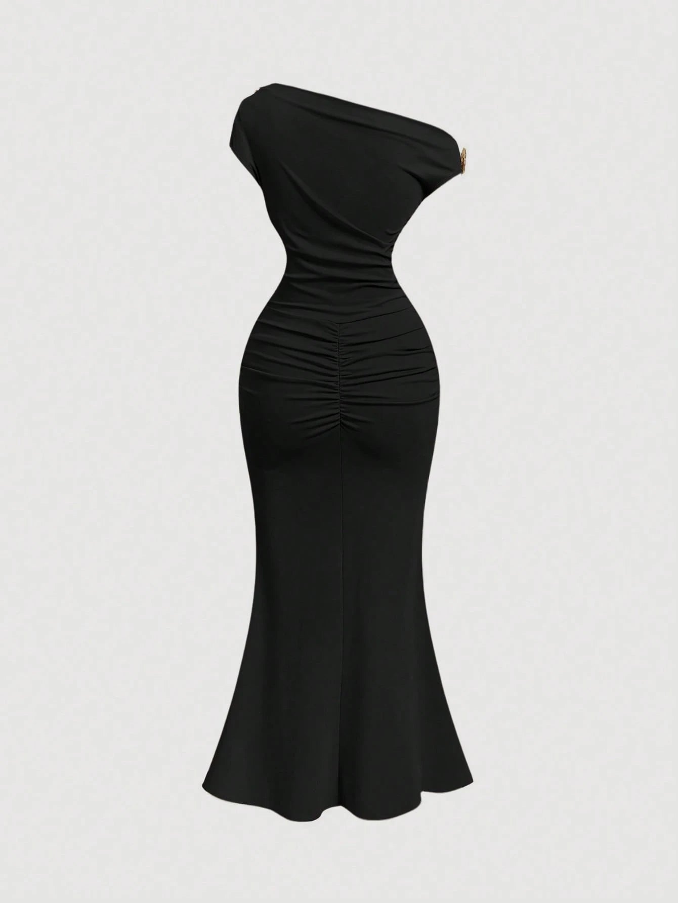 Skyraze Asymmetric One-Shoulder Mid-Length Dress – Elegant Sexy Single Shoulder Design Party Black Summer