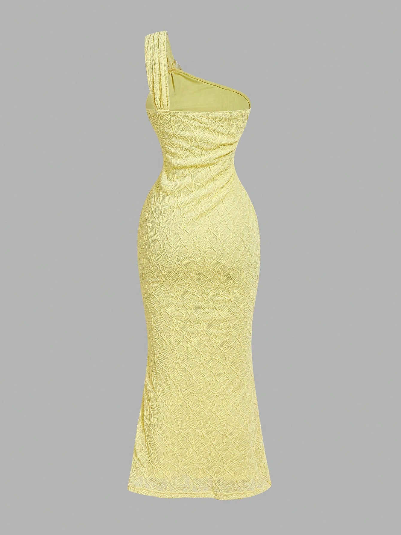Skyraze Pale Yellow Summer Elegant Holiday Picnic Tea Party Vacation One-Shoulder Textured Floral Mermaid Dress With Embellishments For Women Wedding Guest