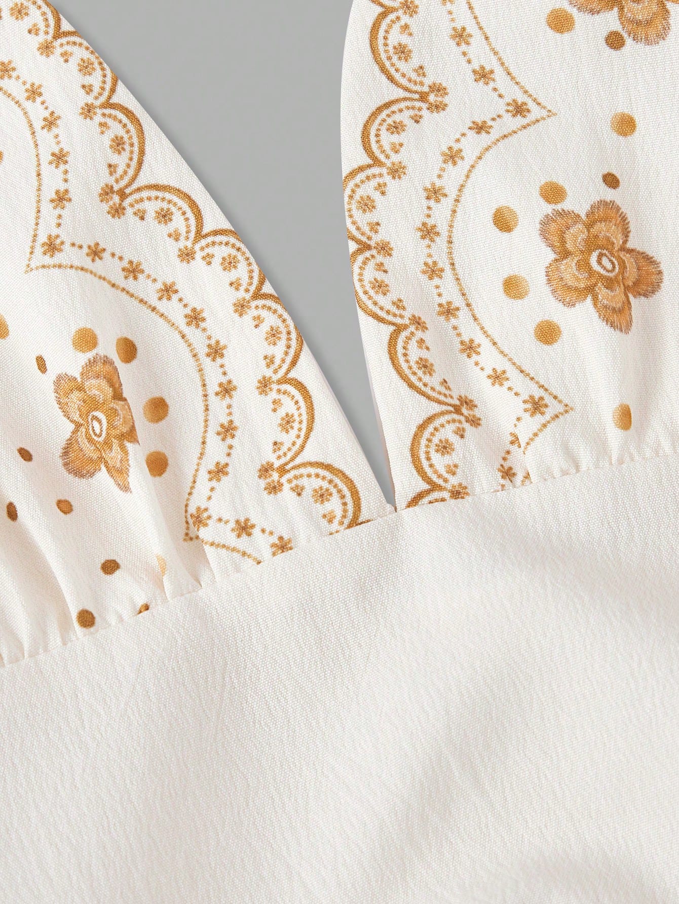 Skyraze Summer Dresses For Women,White And Gold Floral Embroidery Halter Neck Deep V Woven Dress,Tiered Ruffle Scalloped Edge Holiday Casual Party Holiday