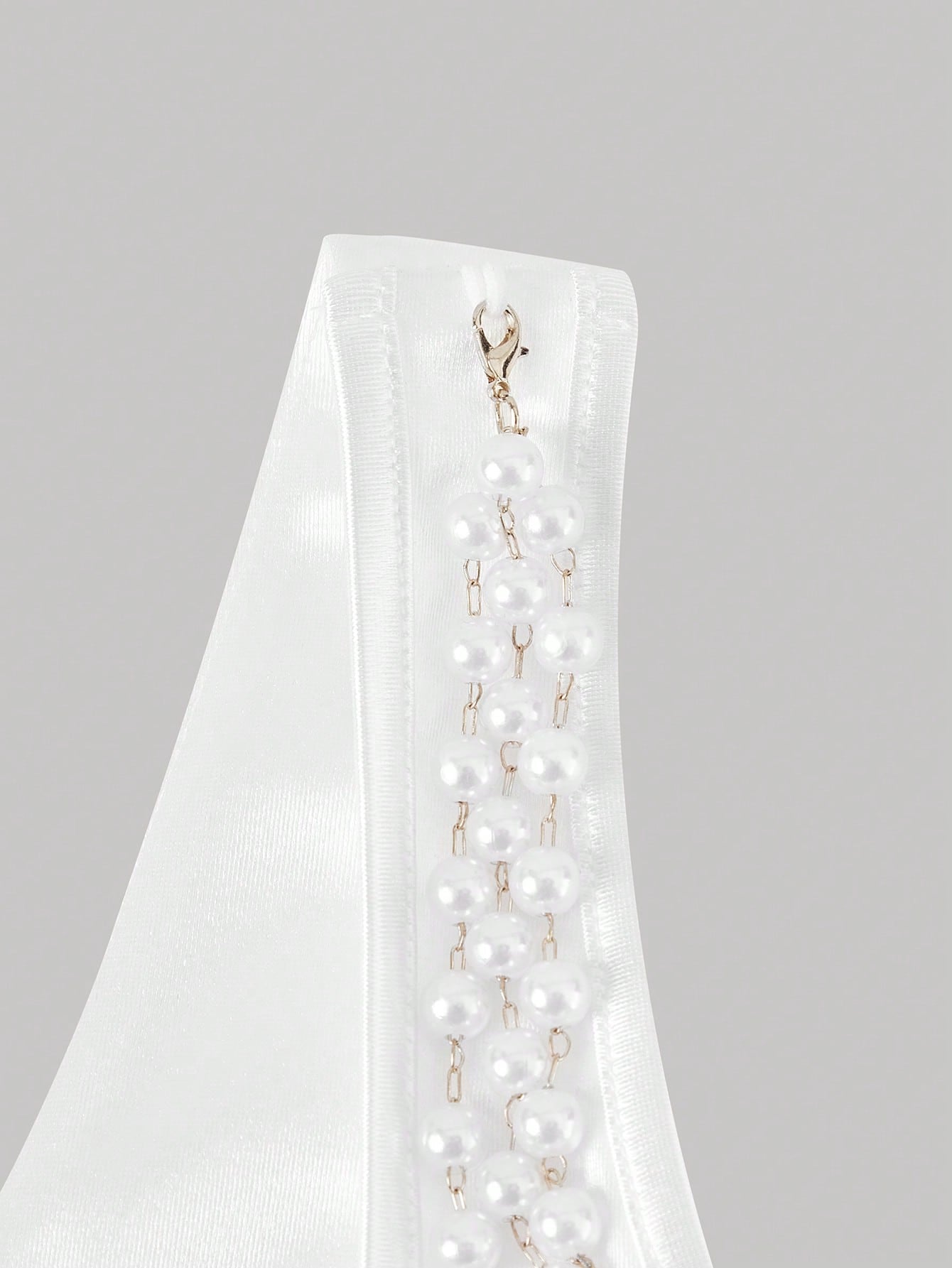 Skyraze White Satin Faux Pearl Chain Decor Backless Mid-Length Dress,Summer Elegant Dining Outfits Women,Bridal Shower Birthday Party Graduation Prom Dress