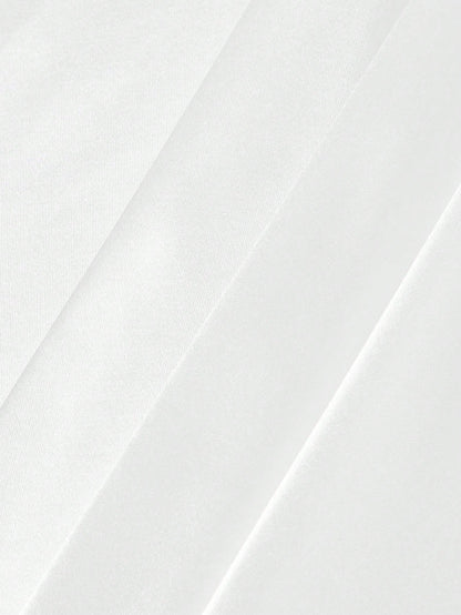 Skyraze White Satin Faux Pearl Chain Decor Backless Mid-Length Dress,Summer Elegant Dining Outfits Women,Bridal Shower Birthday Party Graduation Prom Dress