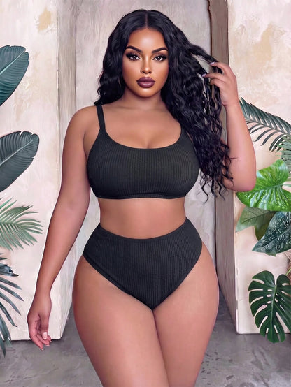 Slaydiva 2026 New Casual Adjustable Thick Strap Two Pieces Swimwear Set, Military Green, Plus Size