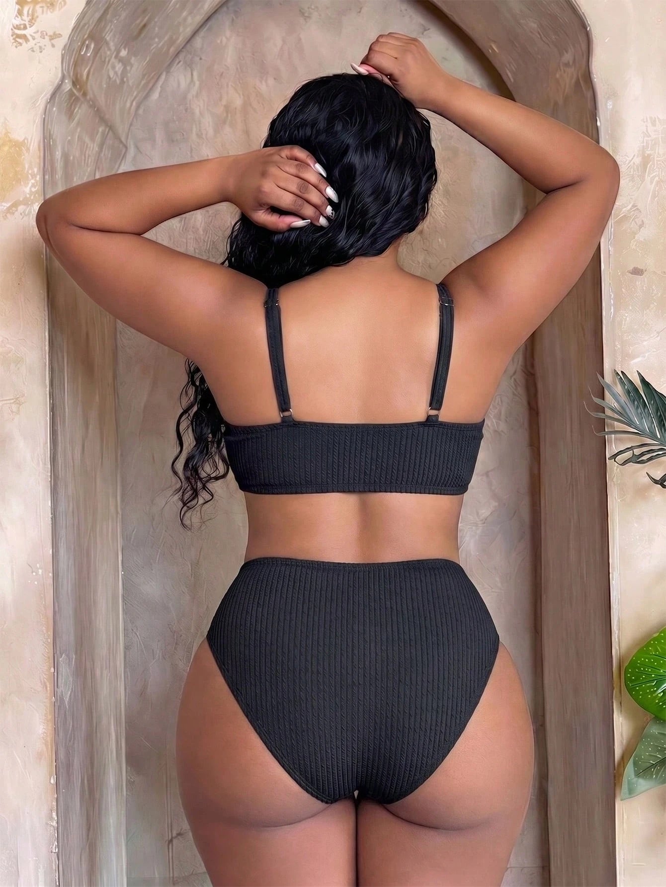 Slaydiva 2026 New Casual Adjustable Thick Strap Two Pieces Swimwear Set, Military Green, Plus Size