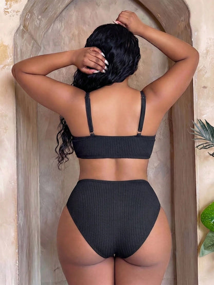 Slaydiva 2026 New Casual Adjustable Thick Strap Two Pieces Swimwear Set, Military Green, Plus Size