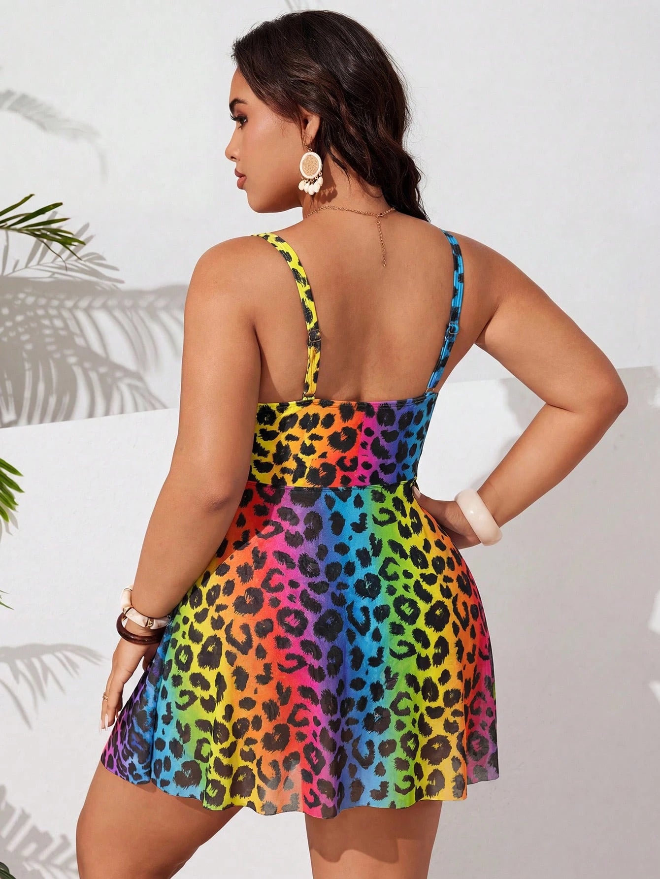 Slaydiva 2026 Plus Size One-Piece Swimsuit,Yellow Leopard Print V-Neck Bowknot A-Line Skirt Hides Tummy,High Elasticity Beach Vacation Summer Tropical Swimwear