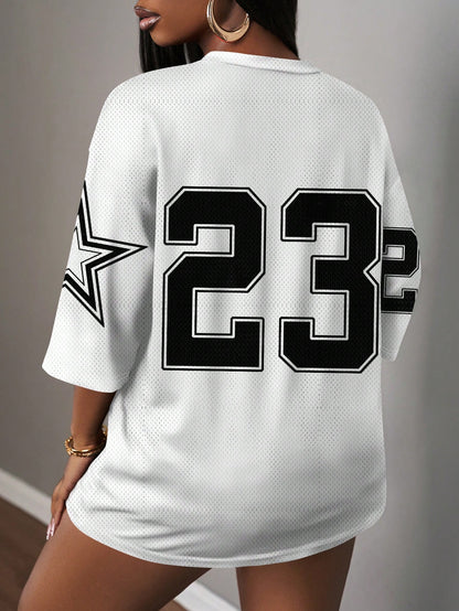 Slaydiva Casual Minimalist Letter & Number Graphic Women T-Shirt, Suitable For Summer Carnival