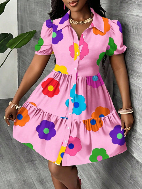 Slaydiva Casual Minimalist Women Mini Dress, Suitable For Summer & Vacation, Colorful Floral Print, Boho Suitable For Going Out Chic Dress