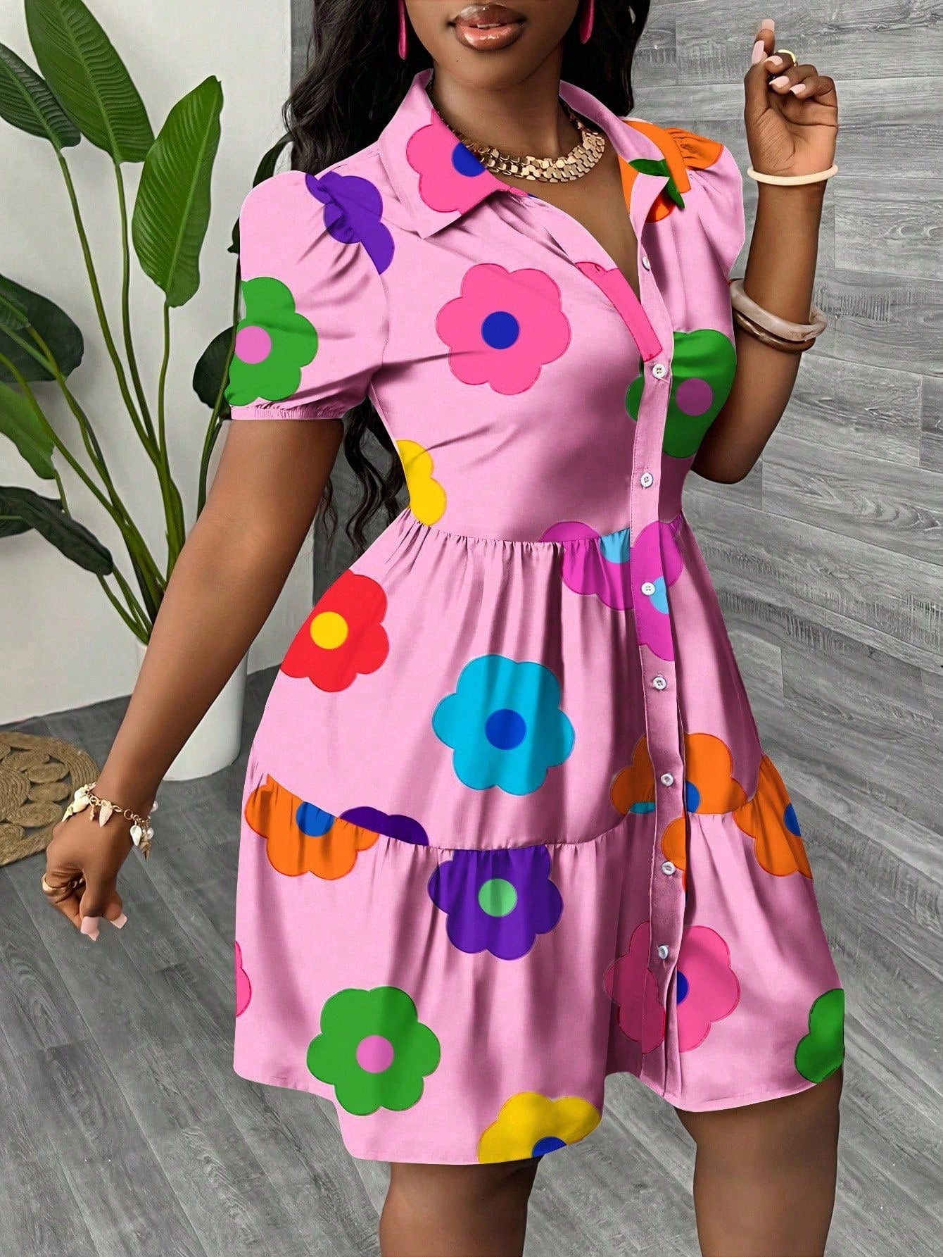 Slaydiva Casual Minimalist Women Mini Dress, Suitable For Summer & Vacation, Colorful Floral Print, Boho Suitable For Going Out Chic Dress