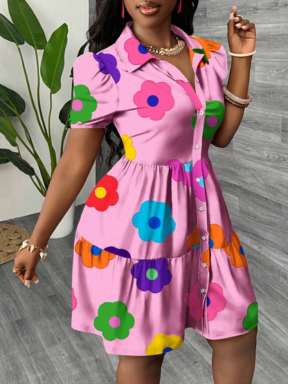 Slaydiva Casual Minimalist Women Mini Dress, Suitable For Summer & Vacation, Colorful Floral Print, Boho Suitable For Going Out Chic Dress