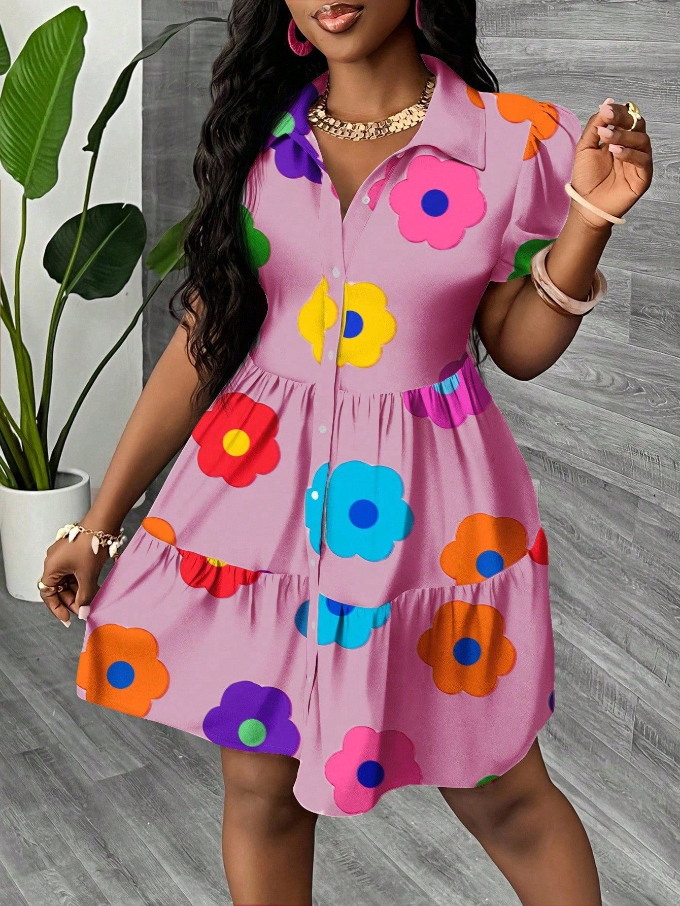Slaydiva Casual Minimalist Women Mini Dress, Suitable For Summer & Vacation, Colorful Floral Print, Boho Suitable For Going Out Chic Dress