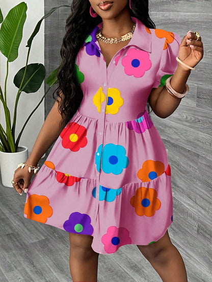 Slaydiva Casual Minimalist Women Mini Dress, Suitable For Summer & Vacation, Colorful Floral Print, Boho Suitable For Going Out Chic Dress