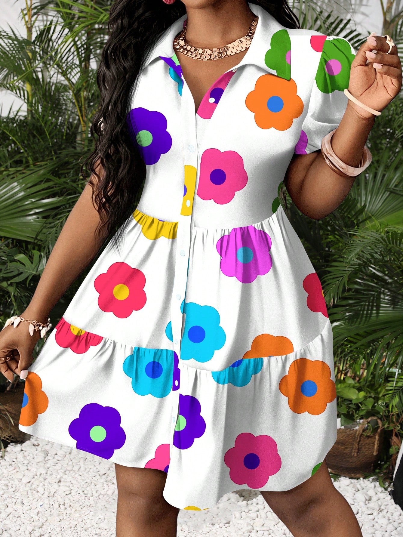 Slaydiva Casual Minimalist Women Mini Dress, Suitable For Summer & Vacation, Colorful Floral Print, Boho Suitable For Going Out Chic Dress