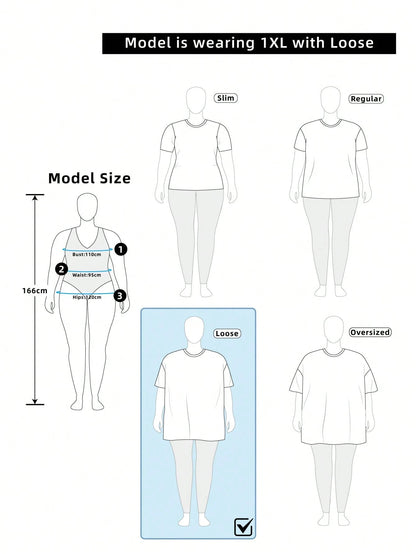 Slaydiva Plus Size Casual Street Style Black Sheer Loose 3/4 Sleeve Round Neck Regular Length T-Shirt, Spring/Autumn