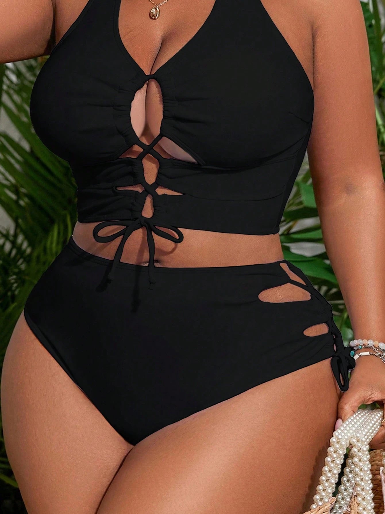 Slaydiva Plus Size Lace-Up Side Cut Out Sexy Swimwear Bottom Summer