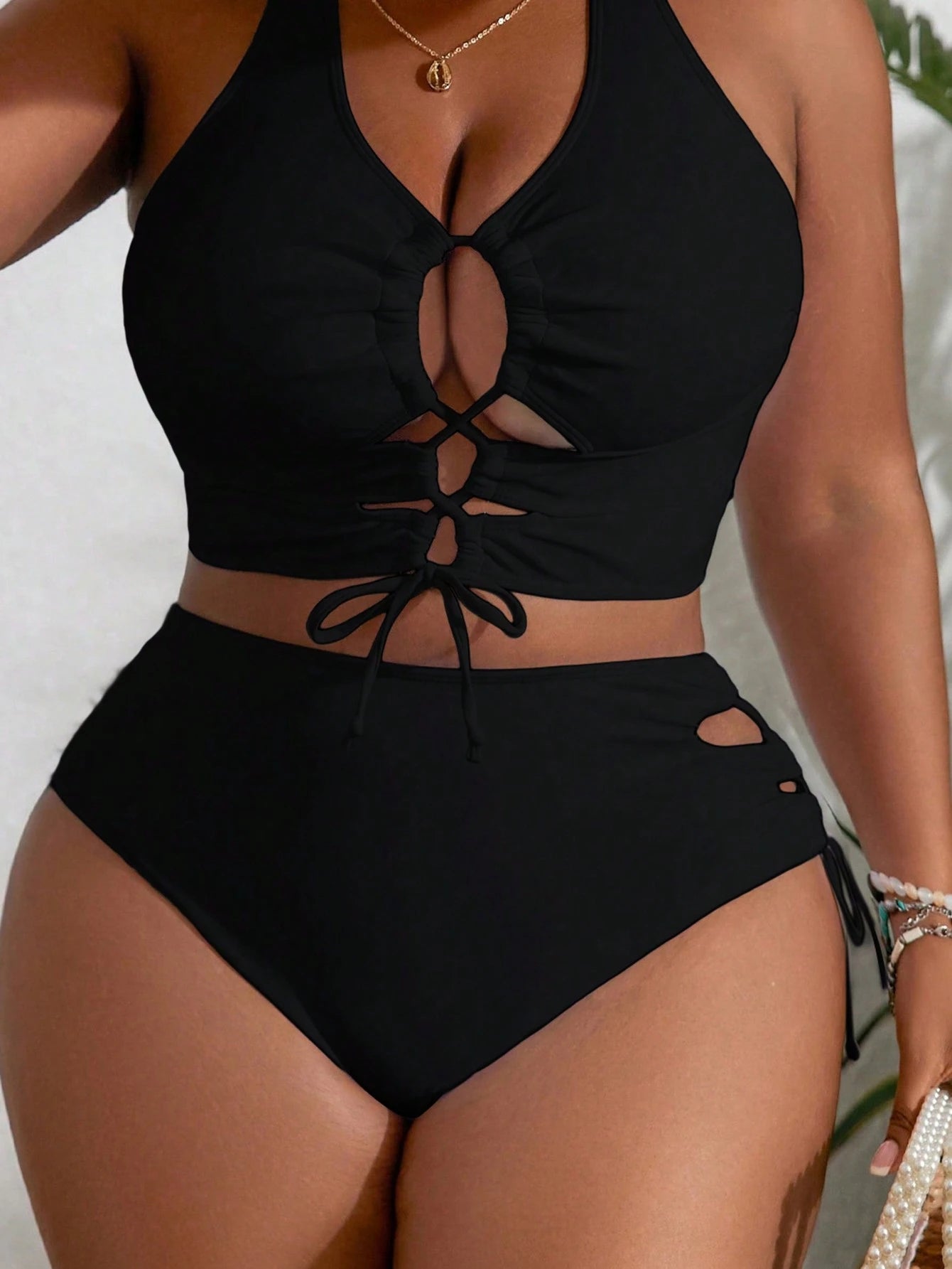Slaydiva Plus Size Lace-Up Side Cut Out Sexy Swimwear Bottom Summer