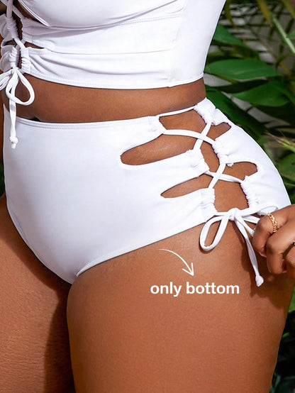 Slaydiva Plus Size Lace-Up Side Cut Out Sexy Swimwear Bottom Summer