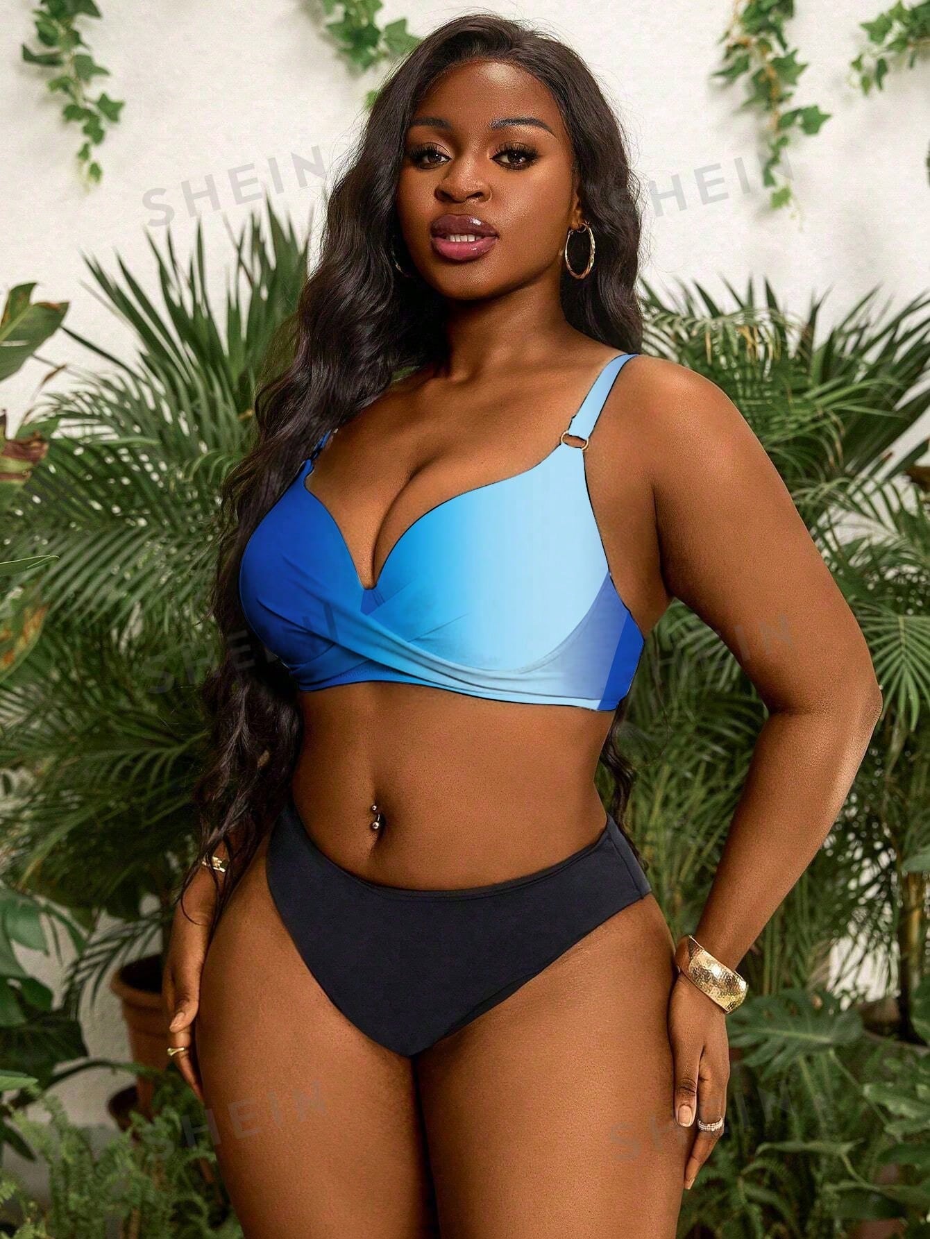 Slaydiva Plus Size Molded Cup Gradient Print Bikini Top