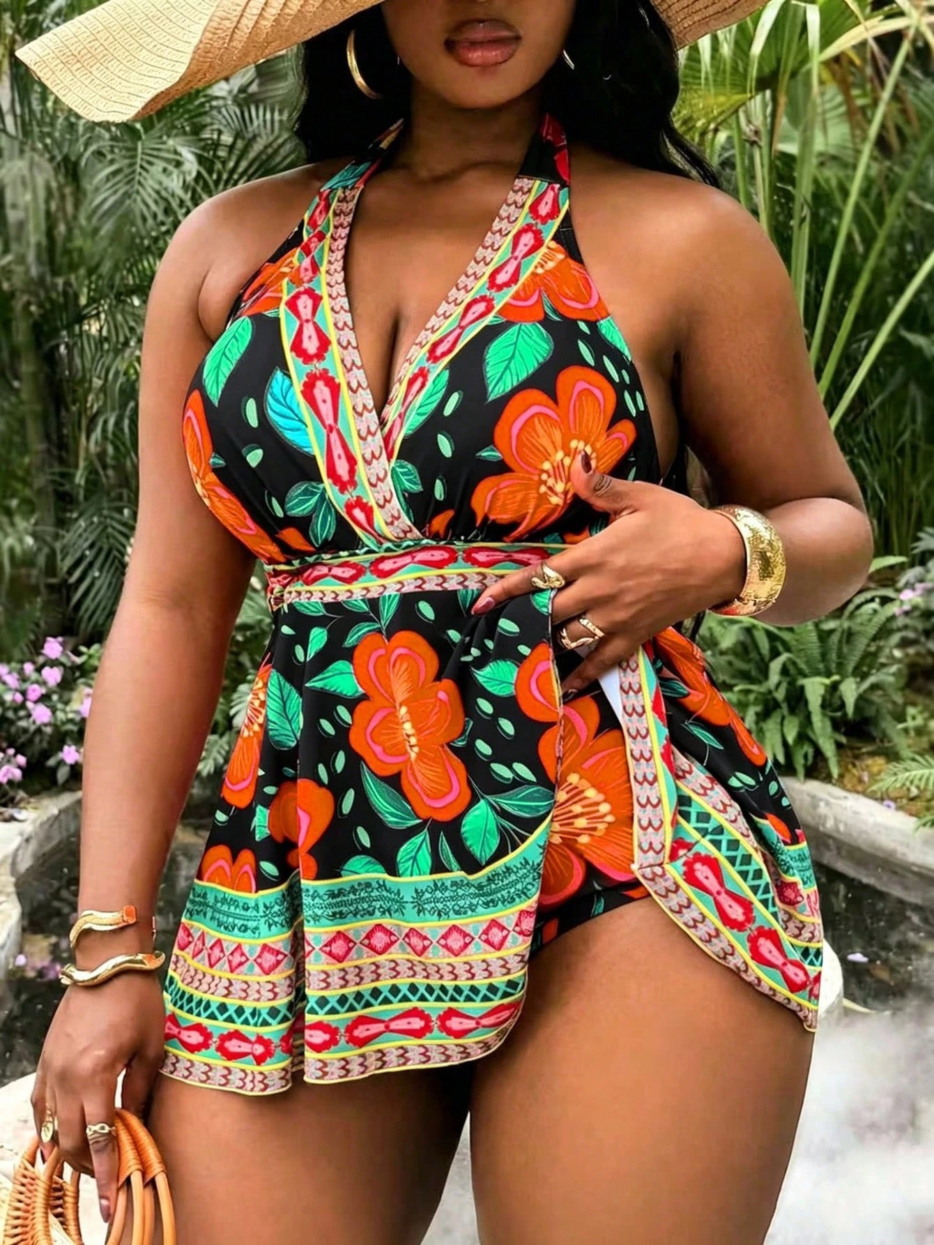 Slaydiva Plus Size Women's 2-Piece Swimsuit, 2026 New Arrival, Fashionable Holiday Everyday Casual Boho Curve, Swimdress Beach Vacation Summer