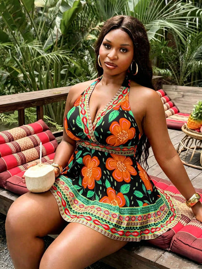 Slaydiva Plus Size Women's 2-Piece Swimsuit, 2026 New Arrival, Fashionable Holiday Everyday Casual Boho Curve, Swimdress Beach Vacation Summer