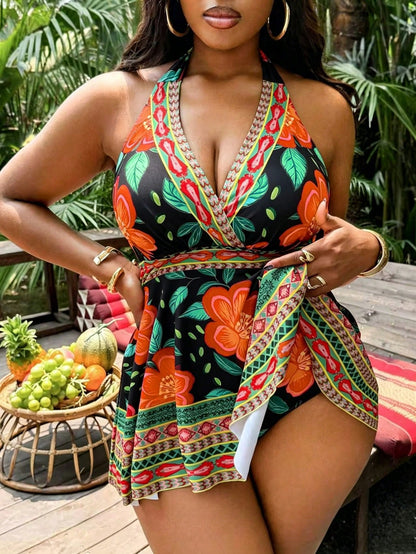 Slaydiva Plus Size Women's 2-Piece Swimsuit, 2026 New Arrival, Fashionable Holiday Everyday Casual Boho Curve, Swimdress Beach Vacation Summer