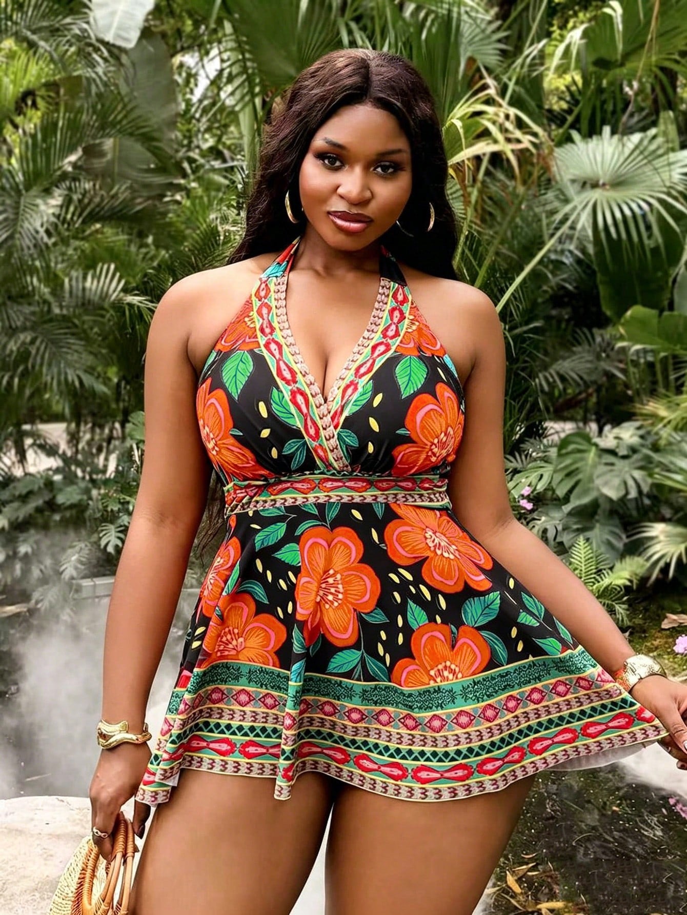 Slaydiva Plus Size Women's 2-Piece Swimsuit, 2026 New Arrival, Fashionable Holiday Everyday Casual Boho Curve, Swimdress Beach Vacation Summer