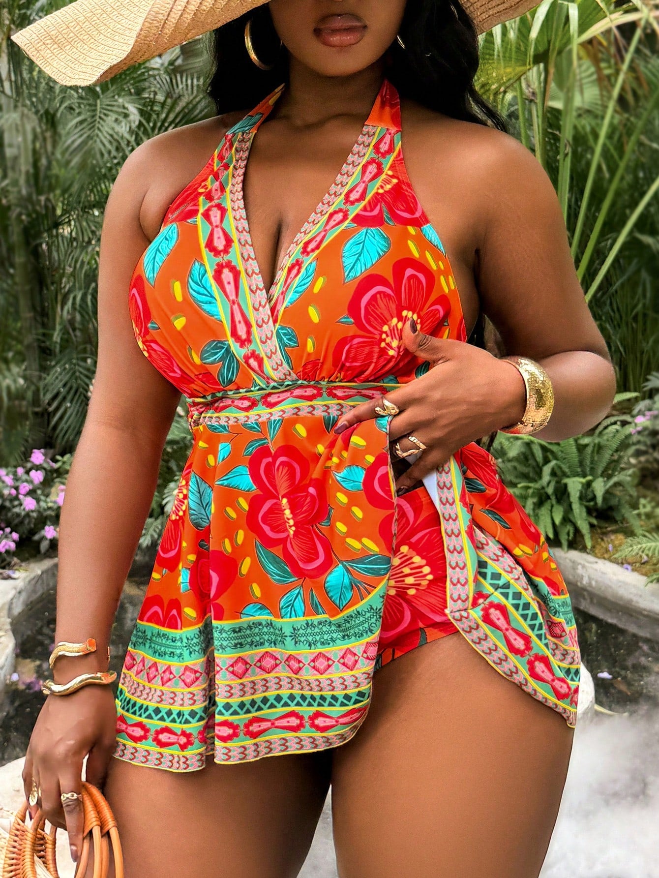 Slaydiva Plus Size Women's 2-Piece Swimsuit, 2026 New Arrival, Fashionable Holiday Everyday Casual Boho Curve, Swimdress Beach Vacation Summer