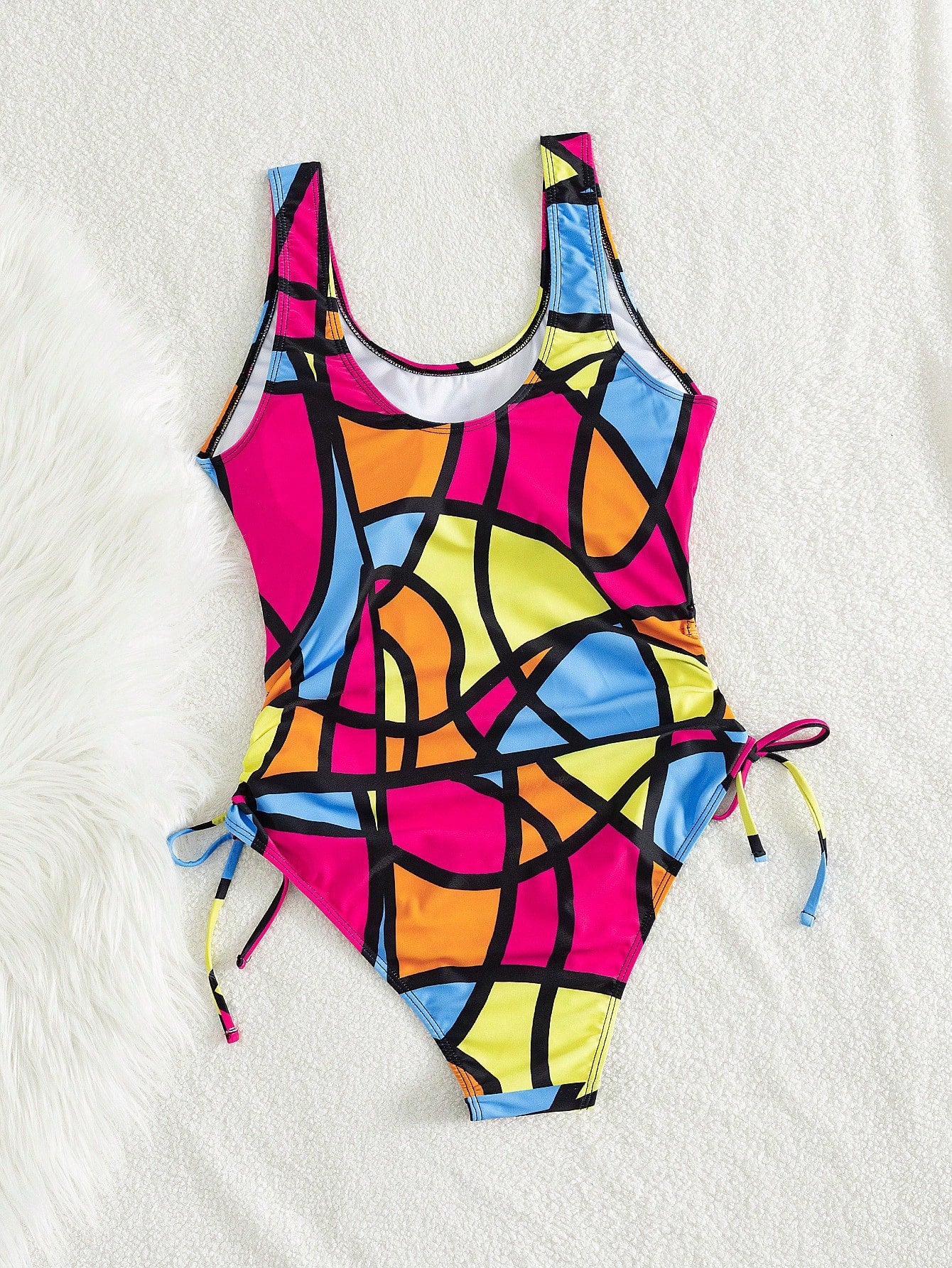 Slaydiva Plus Size Women's Multi-Color Plaid Print Hollow Out Tummy Control Ruffle Sexy One-Piece Swimsuit