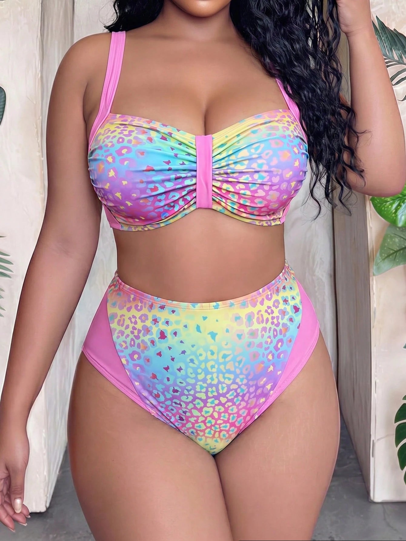 Slaydiva Plus Size Women's Printed Sexy Bikini Two Pieces Swimwear Set, Summer Holiday