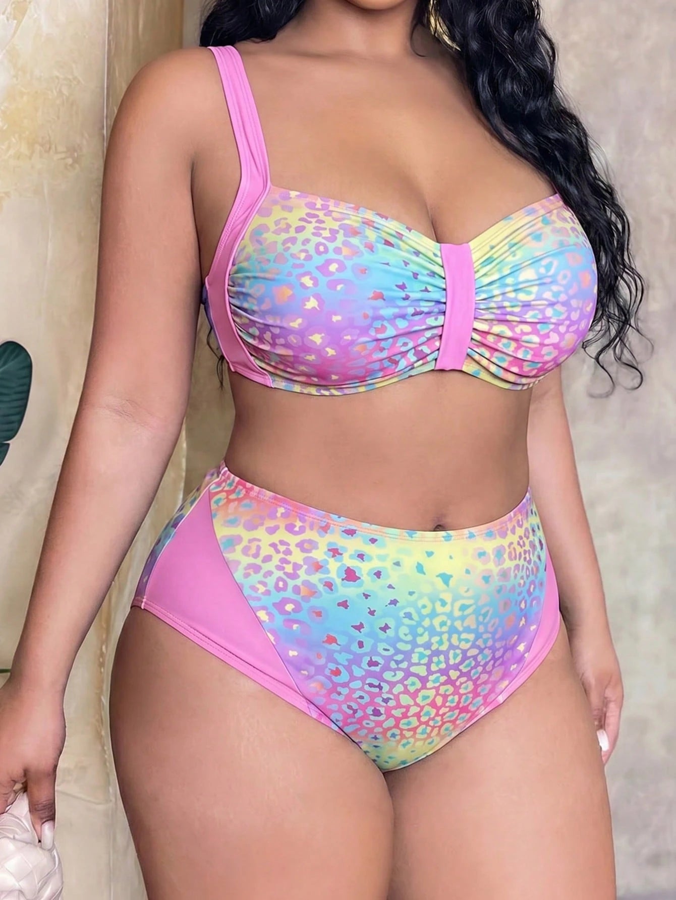 Slaydiva Plus Size Women's Printed Sexy Bikini Two Pieces Swimwear Set, Summer Holiday