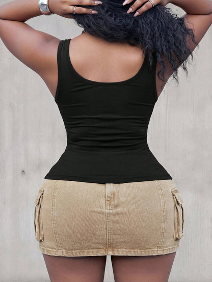 Slaydiva Plus Size Women's Rhinestone Fashion Versatile Elegant Sexy Tank Top Concert Black Summer