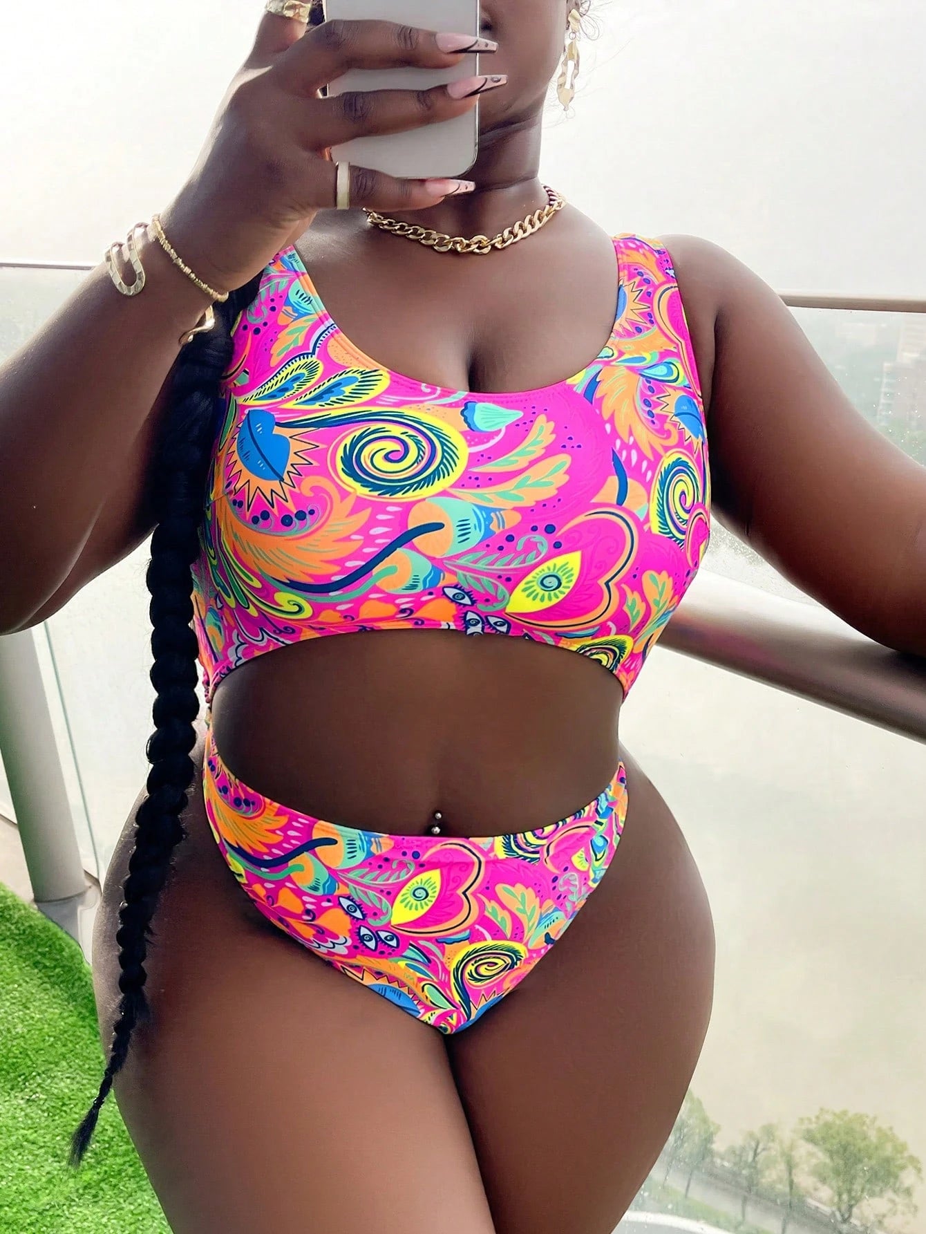 Slaydiva Plus Size Women's Vacation One Piece Swimsuit With Back Cutout And Floral Print Design Summer