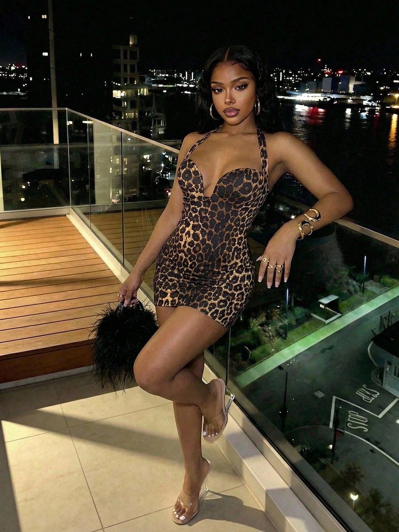 Slaydiva Women's Brown Leopard Print Halter Neck Slim-Fit Bodycon Mini Dress For Summer Techno Club Night Out Night Rave Elegant Sexy Y2k Party Vacation Style