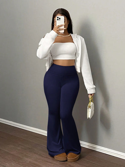 Slaydiva Women's Solid Color Flared Yoga Pants, High Waist Stretchy Tummy Control Workout Leggings