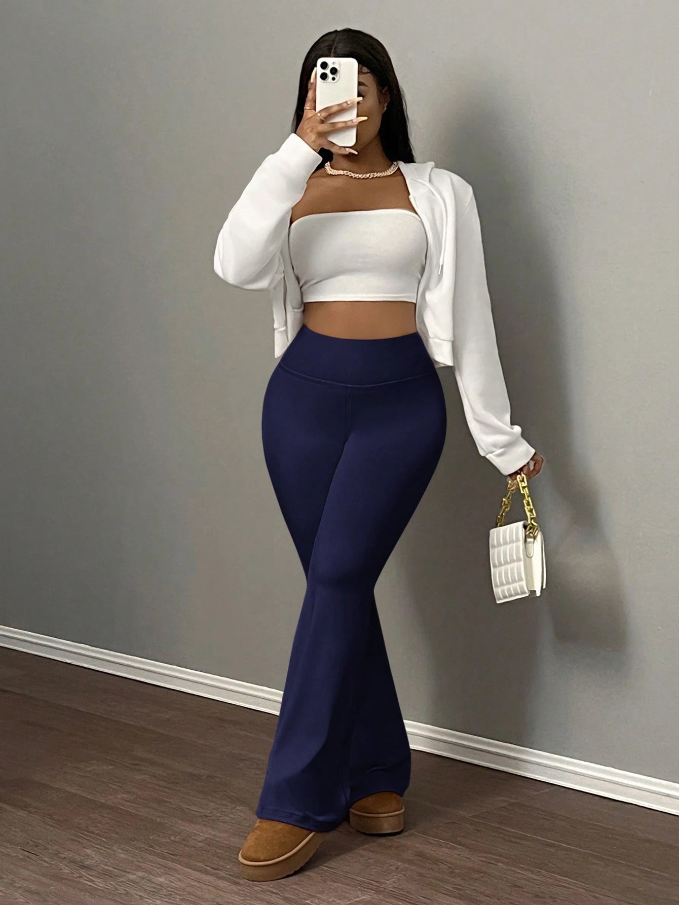 Slaydiva Women's Solid Color Flared Yoga Pants, High Waist Stretchy Tummy Control Workout Leggings