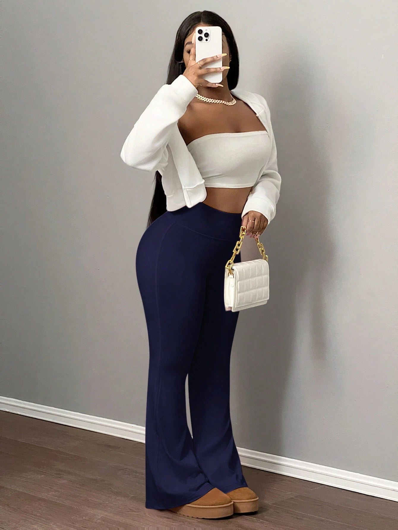 Slaydiva Women's Solid Color Flared Yoga Pants, High Waist Stretchy Tummy Control Workout Leggings