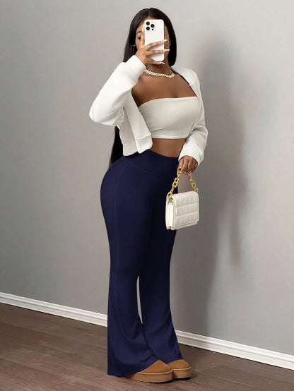 Slaydiva Women's Solid Color Flared Yoga Pants, High Waist Stretchy Tummy Control Workout Leggings