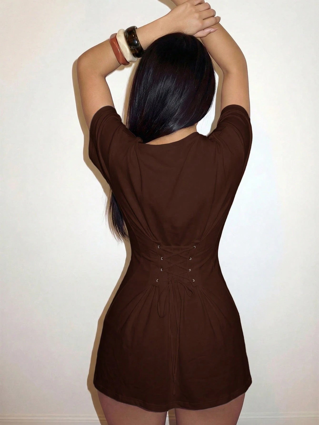 Slaydiva Women Summer Casual Night Out Mini Dress,All Shades Of Brown One-Shoulder Slim Waist Street Girl Style For Vacations,Dates,Wedding Guest & Boho