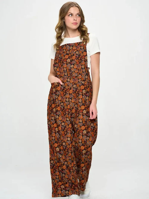 SM Wardrobe - Fall Floral Print Corduroy Overalls