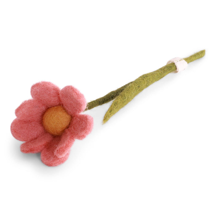 Small Anemone with Leaf - Dusty Red | Handmade Felt Flower