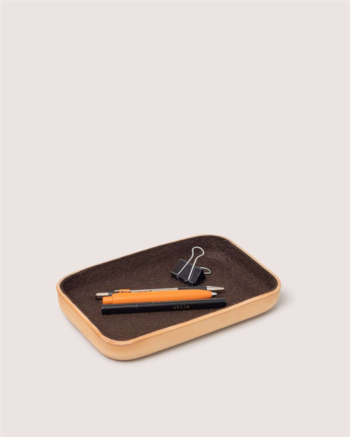 Small Kawabon Leather/Merino Wool Felt Catchall Tray, Cocoa