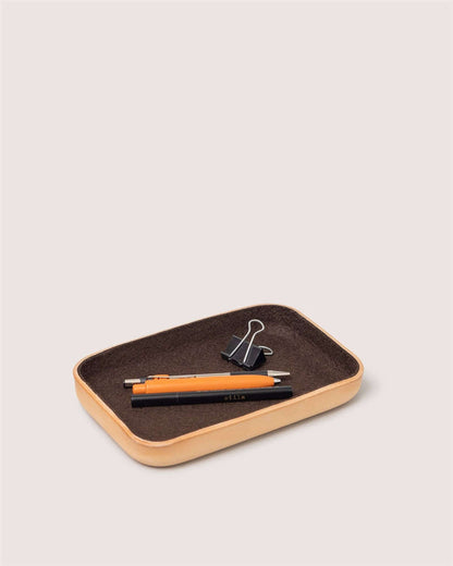 Small Kawabon Leather/Merino Wool Felt Catchall Tray, Cocoa