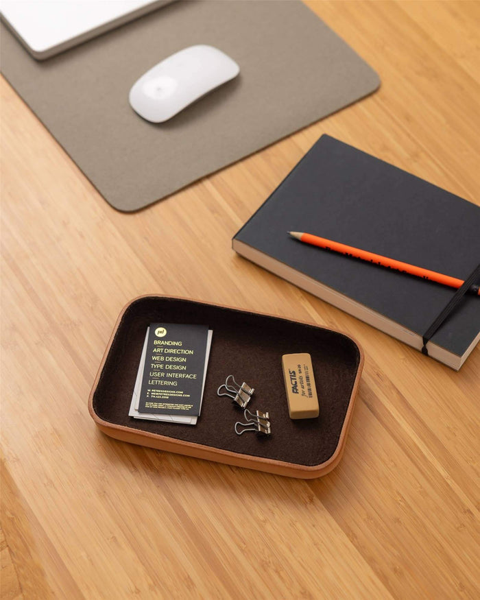 Small Kawabon Leather/Merino Wool Felt Catchall Tray, Cocoa