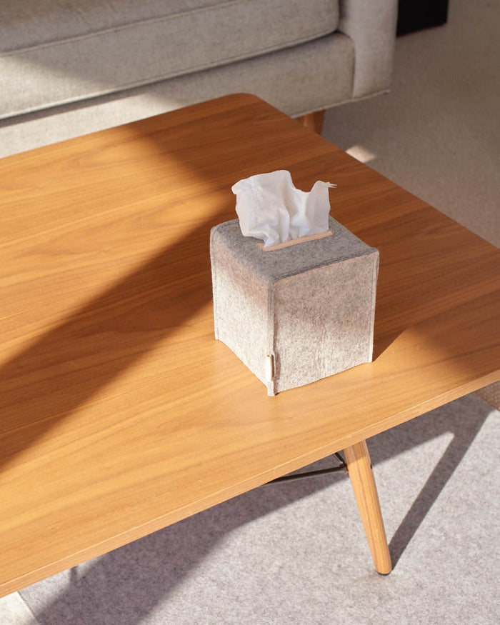 Small Merino Wool Felt Tissue Box Cover, Granite