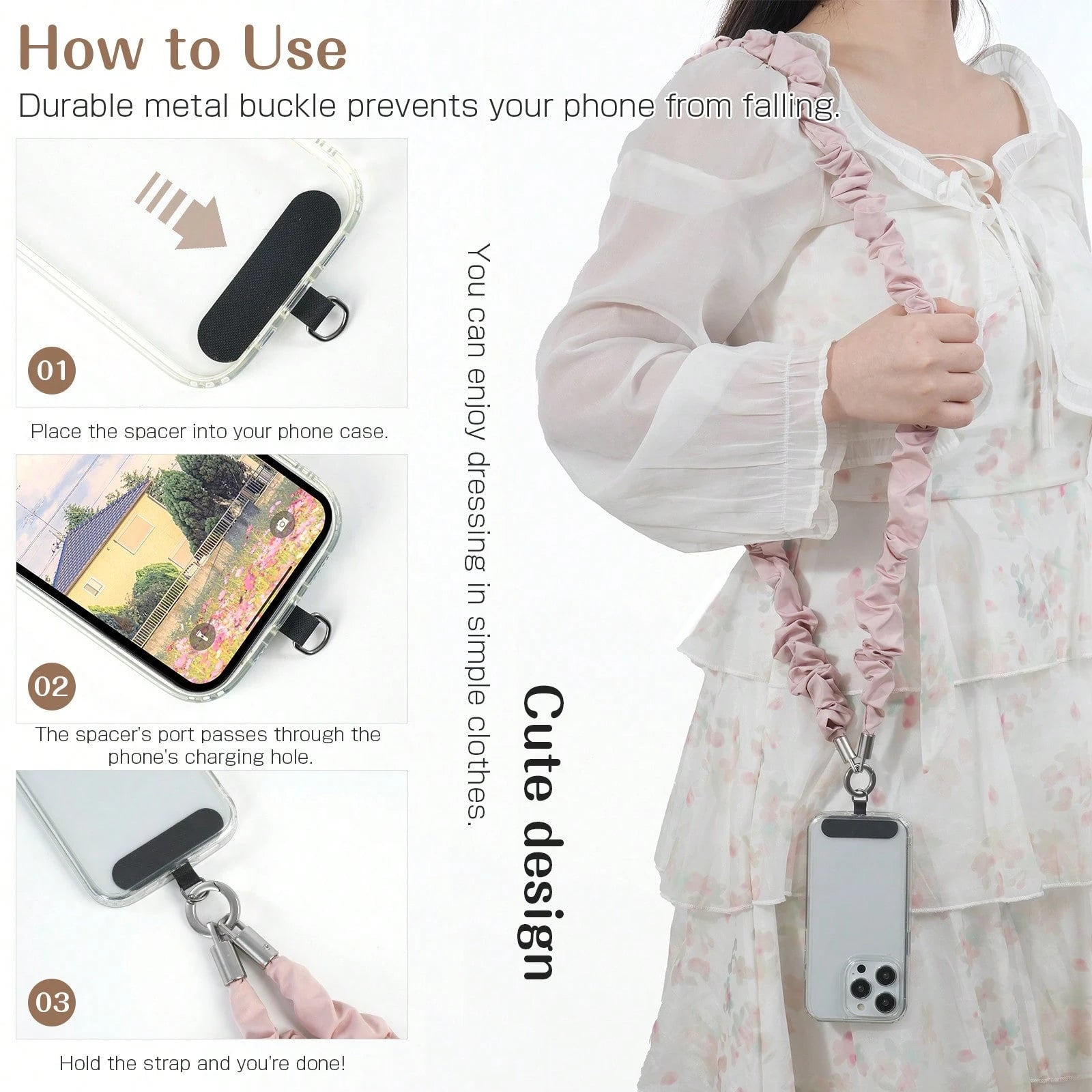 Smartphone Shoulder Strap With Tag Sticker- Universal Style (Crossbody/Shoulder). Features Fashionable Pleated Rope Design. Suitable For Women; Anti-Slip