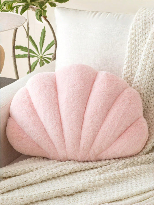 Soft Faux Fur Shell Decorative Throw Pillow, Suitable For Sofa And Bed, Shell Shaped Decor Pillow, Ocean Style Cushion, Fashion Beach Accent Pillow, Home Decor