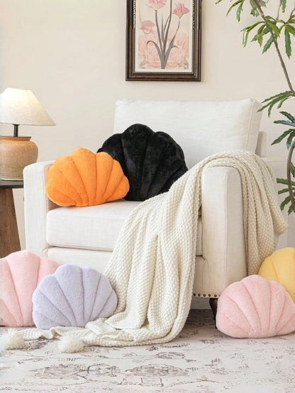Soft Faux Fur Shell Decorative Throw Pillow, Suitable For Sofa And Bed, Shell Shaped Decor Pillow, Ocean Style Cushion, Fashion Beach Accent Pillow, Home Decor